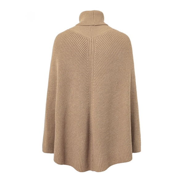 Khaki Knit Turtleneck Poncho - Picture 7 of 8
